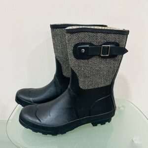 Chooka Classic Mid Calf‎ Racer Herringbone Black Rain Boots, Size 10 C1110245B